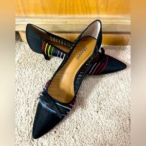 J. Renee Black and Rainbow Stripe Brista Kitten Heel